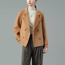 批发双面绒毛呢羊毛大衣2025秋冬显瘦<b class='q'>西装</b>领双排扣短款宽松小个子外套