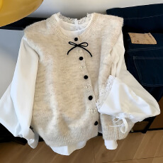 批发秋冬季搭配一整套大码胖mm<b class='q'>蕾丝</b>衬衫叠穿针织马甲独特漂亮好看套装