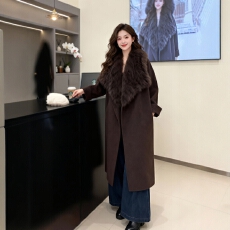 过膝长款大毛领毛呢外套女冬季大码胖mm宽松时髦高级保暖呢子大衣