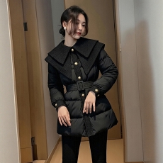 批发双层娃娃领中长款棉服<b class='q'>外套</b>女大码<b class='q'>胖</b><b class='q'>mm</b>收腰高级感独特保暖黑色棉衣