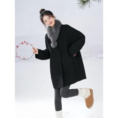 批发中长款宽松毛呢<b class='q'>外套</b><b class='q'>女</b>冬季大码胖mm黑色高级气质简约保暖呢子大衣