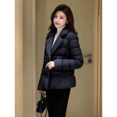 批发黑色西装领羽绒棉服外套女冬季大码胖mm高级气质通勤百搭夹棉棉衣