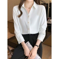 批发缎面衬衫女2025秋季新款职业OL气质翻领垂感白衬衣<b class='q'>轻熟</b>风气质上衣