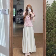 批发夏季搭配套装女大码胖mm粉色上衣<b class='q'>花苞</b>半身裙韩系独特漂亮<b class='q'>连衣裙</b>子
