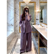 批发早春搭配一整套大码胖mm紫色<b class='q'>西装外套</b>阔腿裤气质<b class='q'>高级</b>感时髦套装<b class='q'>女</b>