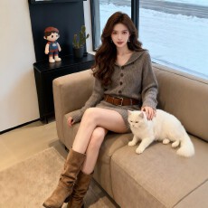 批发早春新款超好看的针织连衣裙女洋气减龄气质掐腰设计感包臀短裙子