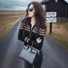 批发黑色条纹polo领针织衫女春秋季<b class='q'>大码</b>胖mm休闲<b class='q'>时尚</b>软糯内搭打底上衣