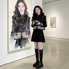 批发春秋搭配一整套大码<b class='q'>胖</b><b class='q'>mm</b>新中式国风马甲<b class='q'>外套</b>连衣裙独特漂亮套装女