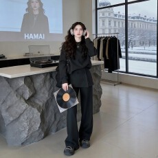 批发春秋搭配一整套大码胖mm深灰色<b class='q'>卫衣</b>屁帘阔腿裤韩系慵懒两件套装女