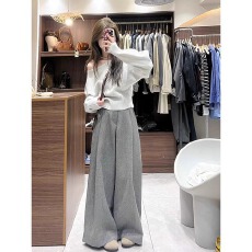 批发春季搭配一整套<b class='q'>大码</b>微胖mm斜肩针织衫阔腿裤韩系高级时尚套装女