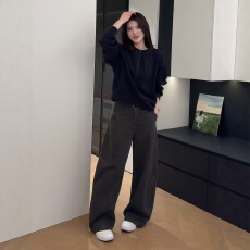 批发春季搭配一整套大码胖mm半拉链卫衣上衣阔腿裤简约休闲好看套装女