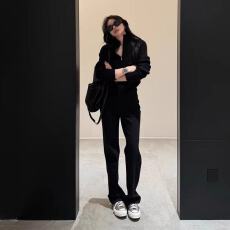 批发春季搭配一整套<b class='q'>大码</b>胖mm开衫外套内搭直筒裤子复古减龄气质套装女