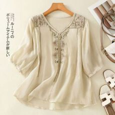 批发棉麻复古2026<b class='q'>衬衫</b><b class='q'>刺绣</b>夏季新款宽松文艺<b class='q'>衬衣</b>小衫上衣