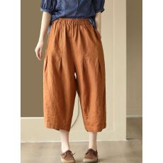 批发文艺新款复古手工捏褶棉麻八分裤女松紧腰显瘦<b class='q'>哈伦</b>裤<b class='q'>休闲裤</b>松紧腰