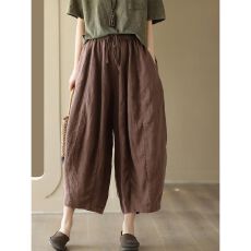 批发棉麻<b class='q'>休闲裤</b>女款夏季松紧腰系带宽松<b class='q'>哈伦</b>裤子复古拼接垂感灯笼裤女