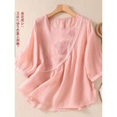 批发棉麻<b class='q'>文艺</b><b class='q'>范</b>刺绣棉麻衬衫女夏季大码减龄纯棉上衣