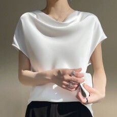 批发专柜<b class='q'>正品</b>天丝桑蚕丝衬衫法式荡领真丝短袖衬衣新款宽松上衣
