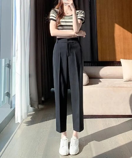 2026 정장 바지 여성 봄 여름 하이웨이스트 경력 일 스트레이트 담배 파이프 9 포인트 작은 발 출근 면접 슬랙스