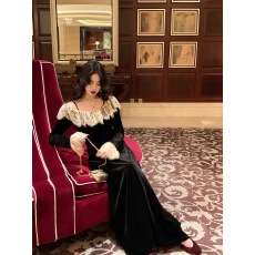 批发大Eees古董舞曲  千金风黑丝绒冬季优雅精致<b class='q'>连衣裙</b>