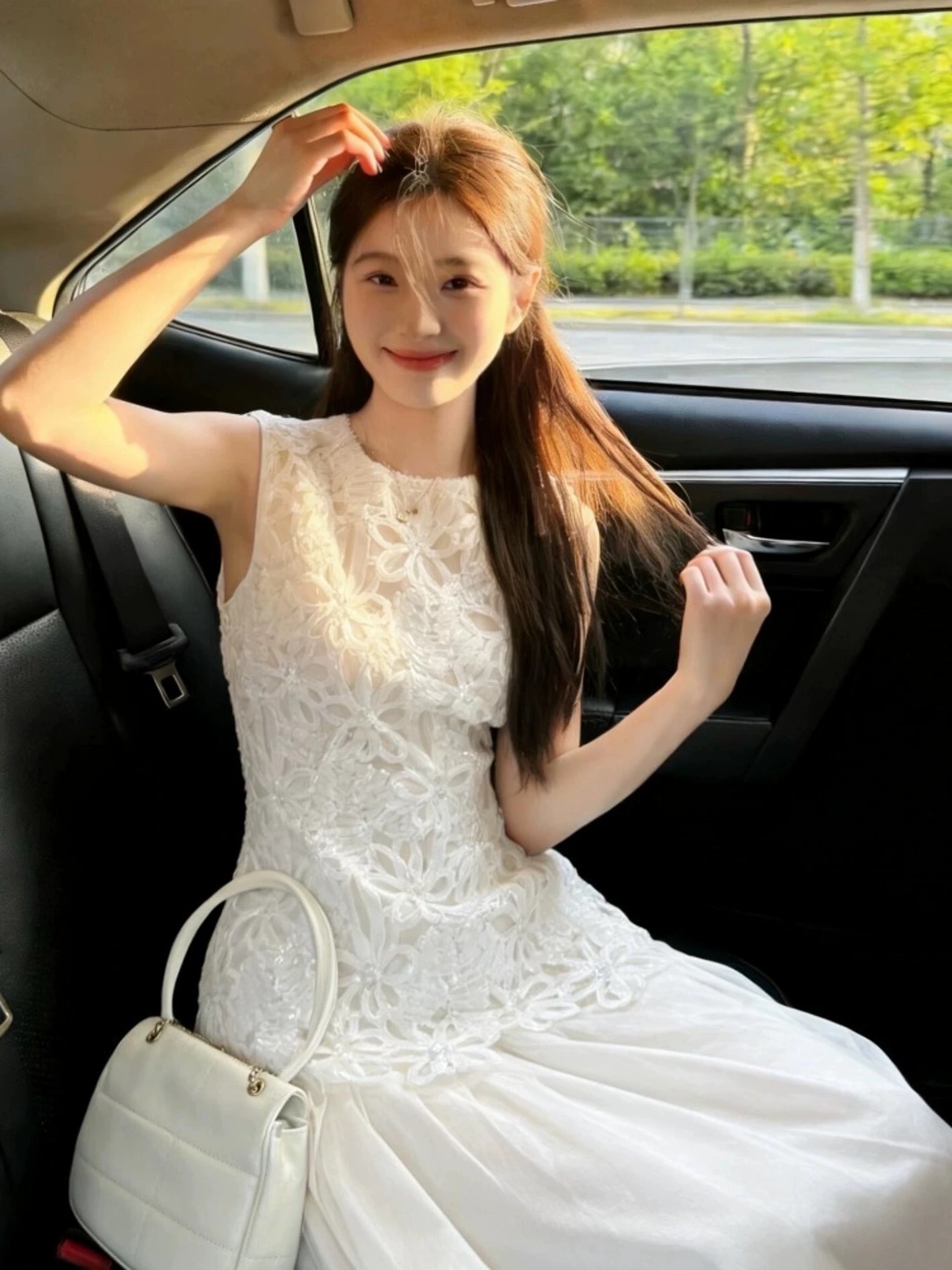 레이스 망사 민소매 허리 수축 품격 빛 럭셔리 드레스 2026 년 여름 새로운 여름 드레스 롱 스커트 치마 여성 의류