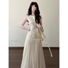 批发早春漂亮连衣裙女2026春夏季新款无袖温柔气质拼接裙白色<b class='q'>背心</b>裙子