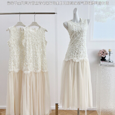 批发有洧 早春漂亮连衣裙女2026新款无袖拼接裙白色<b class='q'>背心</b>裙子夏