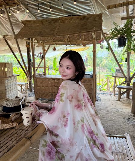 para jie 시 지에 매매 프랑스식 여름 품격 낭만주의 꽃무늬 휴가 바람 V넥 긴팔 여성 드레스