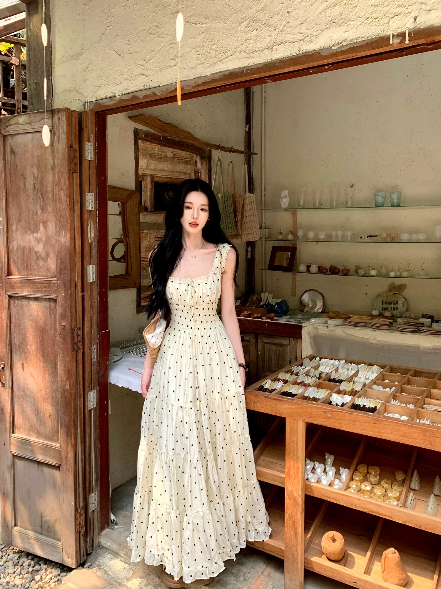 4 29 pm20 신제품 켜기 새로운 하나 달콤한 복숭아 yikett 도트 무늬 드레스