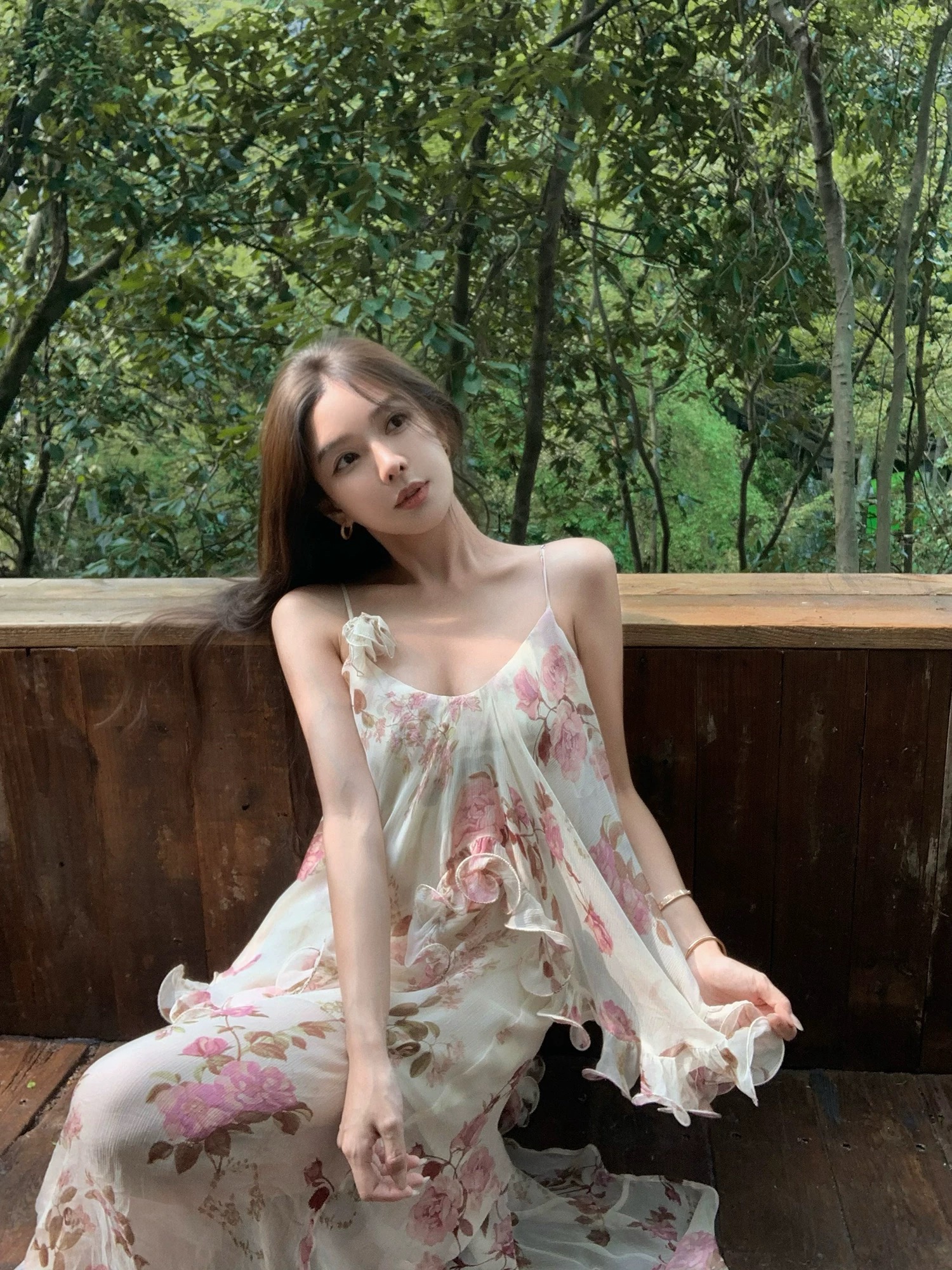 시 웨이 리앙 04 27 영국 로즈 가든 영국 fws 프린트 무거운 작업 꽃 치마 드레스