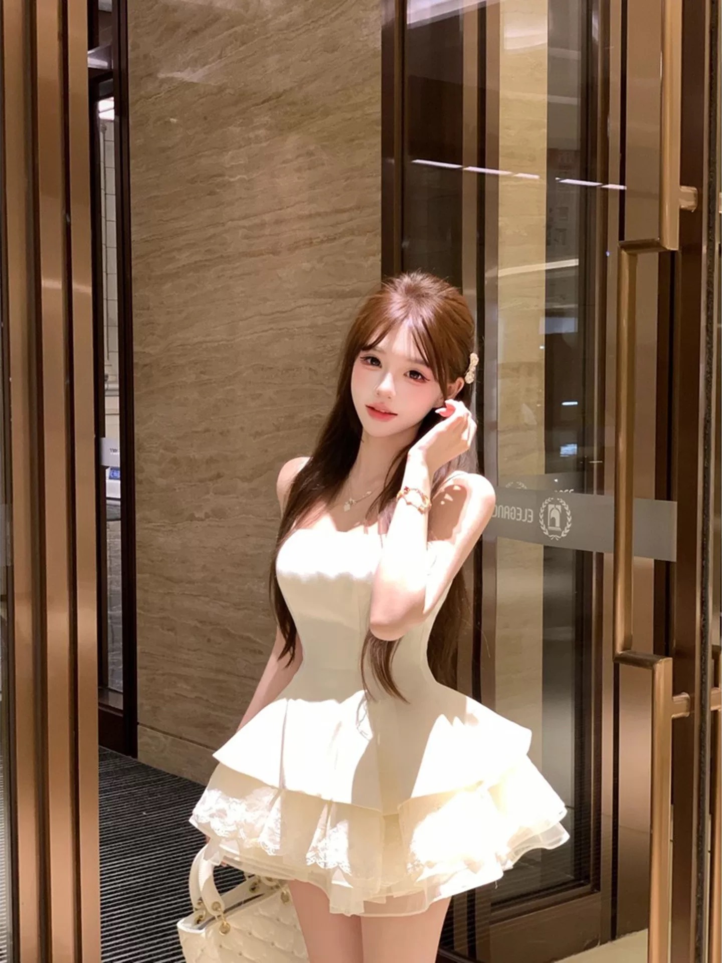 루이 茜 웨이 Sher S 선명한 천 골드 여름 천 금빛 바람 이슬 생각하기 같은 단락 디자인 드레스 r66666h