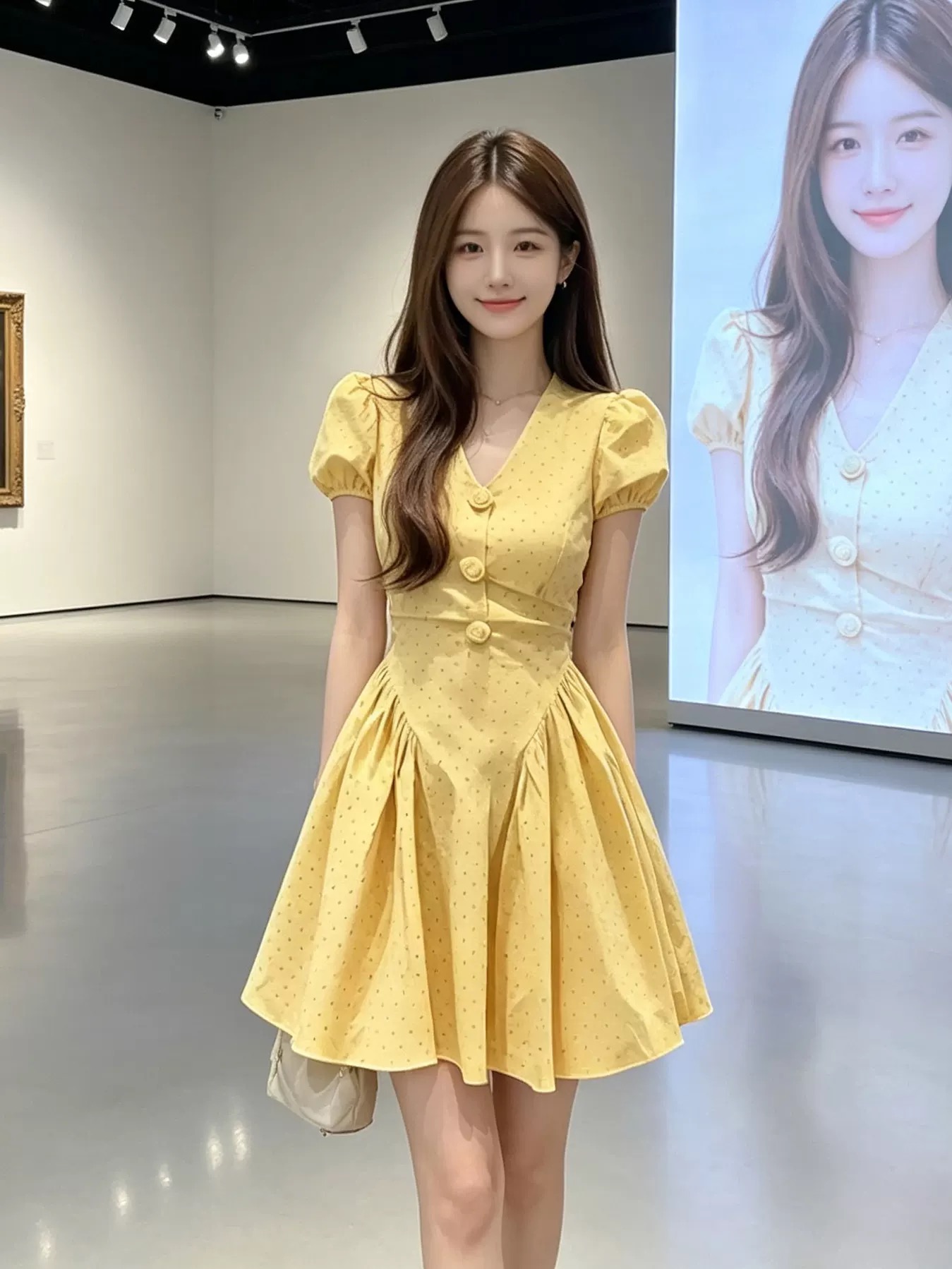프랑스식 휴가 바람 V넥 허리 수축 한 마디 드레스 2026 년 여름 새로운 여름 드레스 미니 스커트 프랑스식 치마 여성 의류