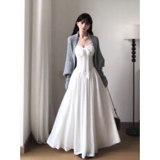 批发早秋氛围感毛衣开衫内搭蝴蝶结连衣裙子女2026新款温柔风套装长裙