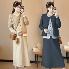 批发实拍~2026春装新款孕妈假两件拼接针织毛衣<b class='q'>时尚</b>宽松半裙套装