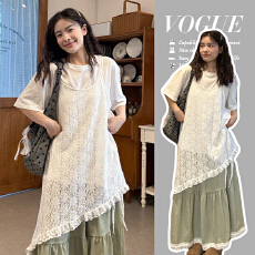 批发实拍2026夏款孕妇刺绣蕾丝吊带<b class='q'>裙</b>叠穿白色<b class='q'>T</b><b class='q'>恤</b>花边半<b class='q'>裙</b>套装