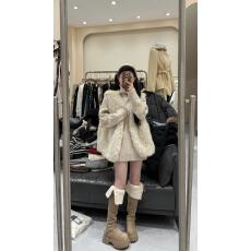 批发韩系温柔风气质时尚杏色毛茸茸软糯<b class='q'>马甲</b>燕麦色内搭上衣秋冬两件套