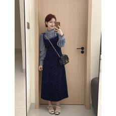 批发法式连衣裙女碎花拼接假两件巨好看的早秋裙子女士长袖休闲女装潮