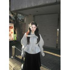 批发蝴蝶结短款灰色卫衣女小个子2026春独特漂亮巨好看设计感小众上衣