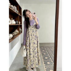 批发韩系一整套ootd穿搭云南出游碎花<b class='q'>吊带</b><b class='q'>连衣裙</b>叠穿叠穿上衣绝美套装