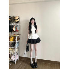 批发韩系甜妹无袖立领上衣女装夏季2026新款小个子纯欲风<b class='q'>蓬蓬裙</b>两件套