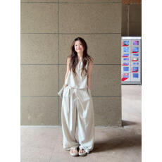 批发韩版无袖背心简约休闲套装女夏季2026新款<b class='q'>高腰</b><b class='q'>阔腿裤</b>时尚两件套潮