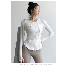 批发原版220克莫代尔2X2直播质量 瑜伽服连帽外套修身速干长袖女短款