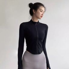 批发直播原版质量220克锦纶瑜伽裸感面料瑜伽服短外套女运动长袖速干