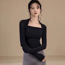 批发人棉260克#修身长袖瑜伽服女专业训练健身运动速干T恤衫