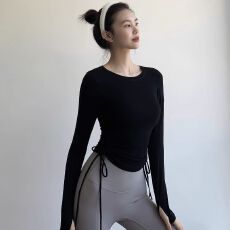 批发人棉260克# 跑步健身长袖显瘦瑜伽服上衣速干T恤运动女孩
