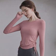 批发人棉260克# 跑步健身长袖显瘦瑜伽服上衣速干T恤运动女孩