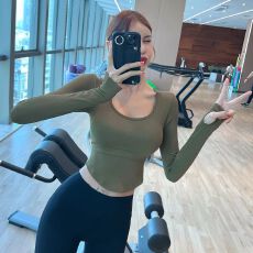 批发带胸垫抖店质量人棉260克 速干透气上衣女春秋季户外晨跑健身服