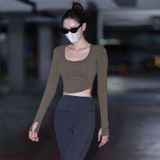 批发带胸垫抖店质量人棉260克 速干透气上衣女春秋季户外晨跑健身服