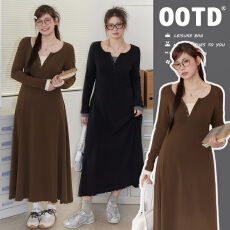 批发孕妇有货秋冬气质内搭显瘦弹力针织优质<b class='q'>长裙</b>拼接假两件外穿连衣裙