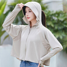 批发跨境新款防晒衣夏黑胶帽檐UPF50+防紫外线女小个子原纱冰感防晒服