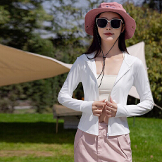 批发夏季<b class='q'>修身</b>防晒开衫外套女薄款运动瑜伽服冰丝收腰显瘦连帽辣妹上衣